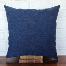 Color Block Pillow Cover Cognac Faux Leather & Denim - 18x18'' - thumbnail 4