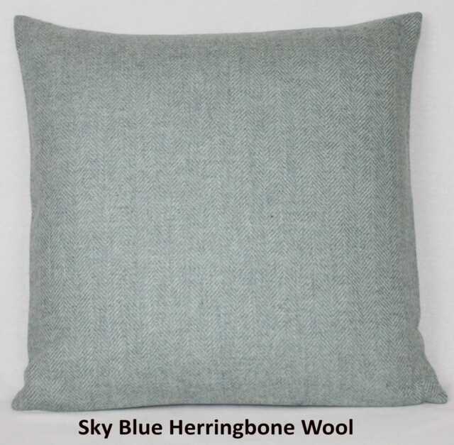 Sky Blue Herringbone Wool Abraham Moon British Made 100% Cushion Pillow Cover Square Rectangle Lumbar - Superior Quality - image 1