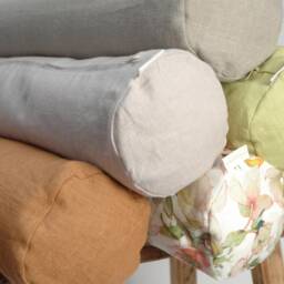 Green Linen Bolster Pillow, Roll Neck Buckwheat 5'x20'/13x50cm Pillow - thumbnail 3