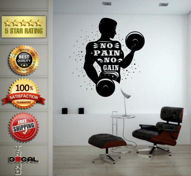 No Pain Gain Lifting Weights Training Gym Athletics Body Building Physical Education Gymnasium Wall Vinyl Sticker Mural Room Decor L1807 - image 1