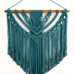 Handmade Teal Macrame Wall Hanging - thumbnail 2