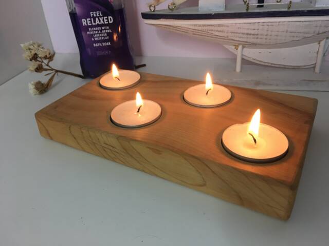 Candle, Tea Light Candle Holder, Luxury, Rustic, Yew Wood, Bathroom Candles, Gift For Home, Friend, Birthday, Anniversary, Peace & Quiet - image 1