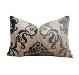 Taupe & Charcoal Contemporary Chenille Damask Pillow Cover - Home Decor Designer Throw - thumbnail 4