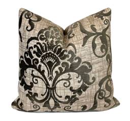 Taupe & Charcoal Contemporary Chenille Damask Pillow Cover - Home Decor Designer Throw - thumbnail 1