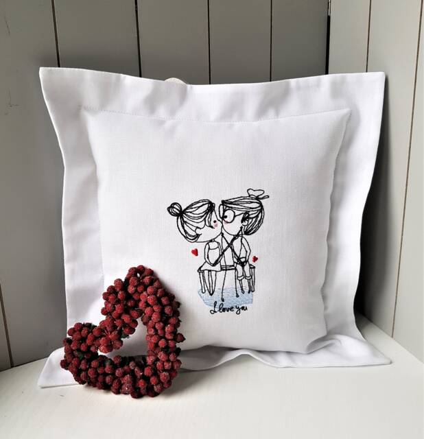 Pillow Gift For Couples, Love, Fishing, With Filling, 30 X cm. Embroidered - image 1