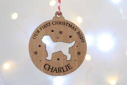 Dogs First Christmas Personalised Bauble Pet Lover, Our Puppy's 1st Wood Tree Decoration Dog Ornament - thumbnail 1