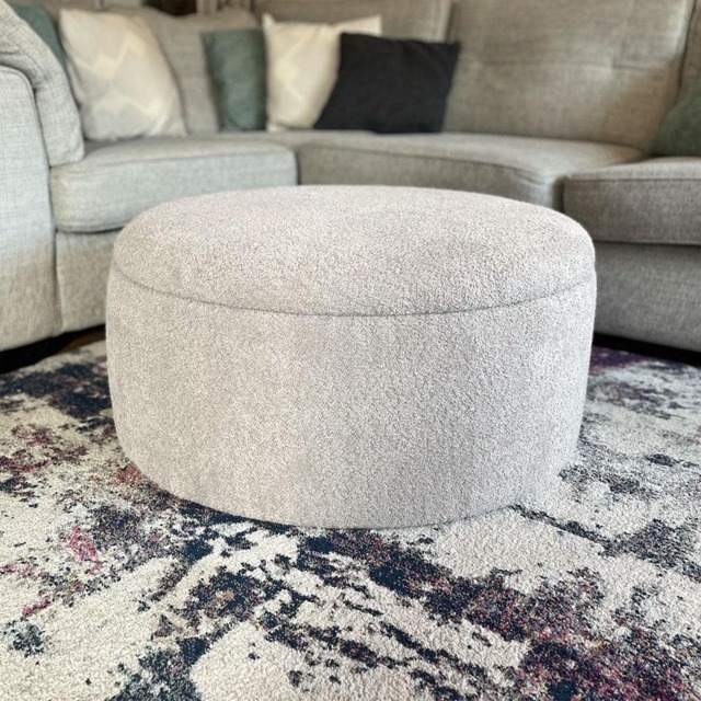 Handmade Boucle Storage Ottoman Round Footstool Coffee Table in Teddy Boucl?? - image 1