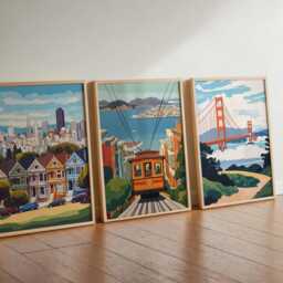 Set Of 3 San Francisco Posters, California Travel Prints, Usa City Wall Art Set, Golden Gate Decor, American Prints - thumbnail 3
