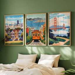 Set Of 3 San Francisco Posters, California Travel Prints, Usa City Wall Art Set, Golden Gate Decor, American Prints - thumbnail 2