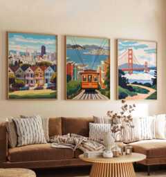 Set Of 3 San Francisco Posters, California Travel Prints, Usa City Wall Art Set, Golden Gate Decor, American Prints