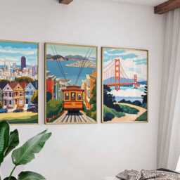 Set Of 3 San Francisco Posters, California Travel Prints, Usa City Wall Art Set, Golden Gate Decor, American Prints - thumbnail 4