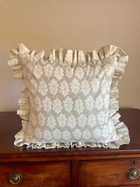 Beige Oak Leaf Frilled Cushion Cover, Handmade Ruffled Throw Pillow, Farmhouse Decor - image 1