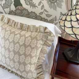 Beige Oak Leaf Frilled Cushion Cover, Handmade Ruffled Throw Pillow, Farmhouse Decor - thumbnail 4