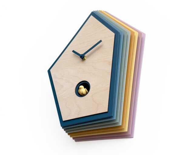 Colorful Cuckoo Clock, Layered Wood Wall Art, Modern Home Decor - image 1