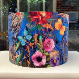 Hummingbird Floral Velvet Lampshade Ochre Dragonfly Mustard Green Blue Table Ceiling - thumbnail 3