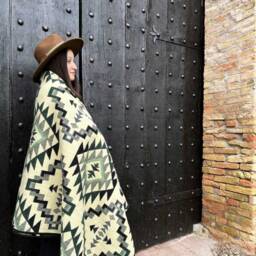 Handwoven Xxl Boho Bedspread I Cuddly Blanket From Ecuador Cotopaxi Gray/Green - thumbnail 2