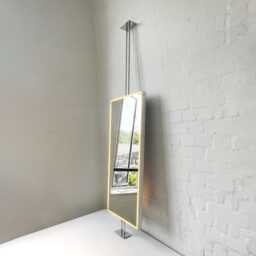 Quadris Countertop To Ceiling Rectangular Illuminated Mirror, Stainless Steel Frame - thumbnail 3