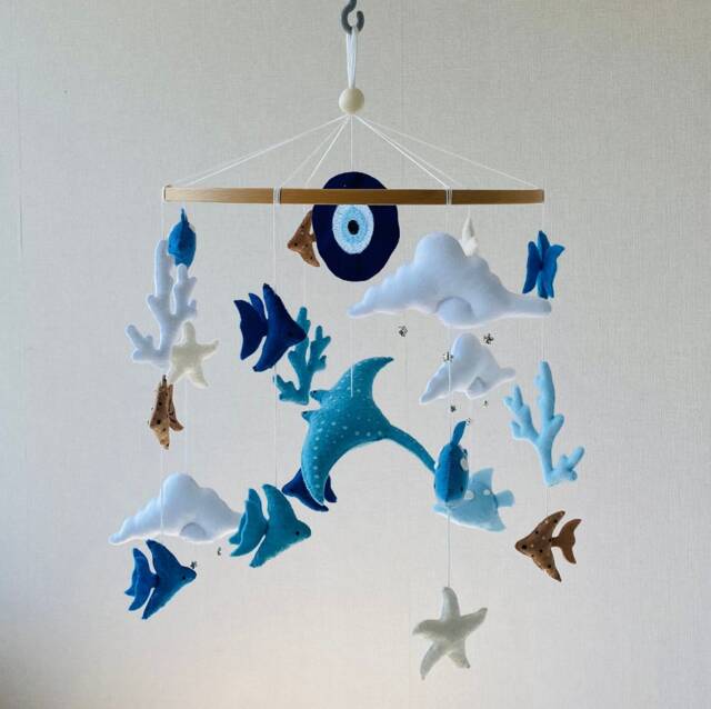 Ocean Baby Mobile For Nursery, Evil Eye Personalized Girl & Boy, Shower Gift, Hanging Crib Animal Mobile, Newborn Present - image 1