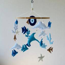 Ocean Baby Mobile For Nursery, Evil Eye Personalized Girl & Boy, Shower Gift, Hanging Crib Animal Mobile, Newborn Present