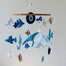 Ocean Baby Mobile For Nursery, Evil Eye Personalized Girl & Boy, Shower Gift, Hanging Crib Animal Mobile, Newborn Present - thumbnail 2