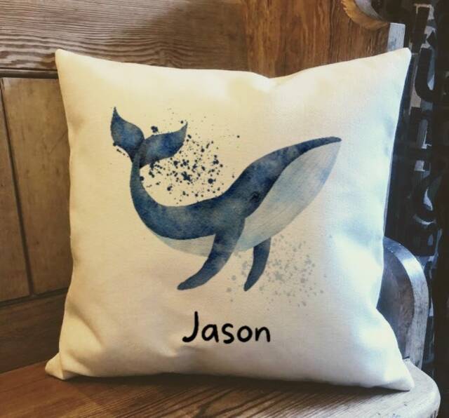 Personalised Whale Country Canvas Cushion - Customised Sea Creature Linen Marine Lover Cover With Inner Filler - image 1