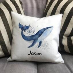 Personalised Whale Country Canvas Cushion - Customised Sea Creature Linen Marine Lover Cover With Inner Filler - thumbnail 2