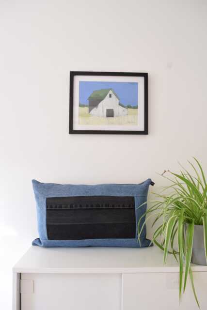 Denim Throw Pillow, Black & Blue 14'' X 22'' - image 1