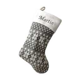 Luxury Knitted Reindeer Christmas Stocking - Personalised Embroidered Name Silver Design UK Gift - thumbnail 4