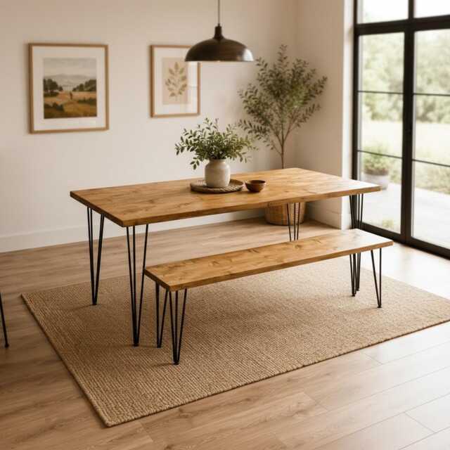 "Reclaimed Wood Dining Table Set 74cm/28"" - Handmade UK With Optional Hairpin Leg Benches 28" - image 1