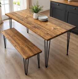 Reclaimed Wood Dining Table With Optional Benches - Black Hairpin Legs, Handmade in UK - thumbnail 1
