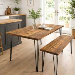 Reclaimed Wood Dining Table With Optional Benches - Black Hairpin Legs, Handmade in UK - thumbnail 2