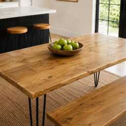 Reclaimed Wood Dining Table With Optional Benches - Black Hairpin Legs, Handmade in UK - thumbnail 4