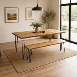 "Reclaimed Wood Dining Table Set 74cm/28"" - Handmade UK With Optional Hairpin Leg Benches 28" - thumbnail 1
