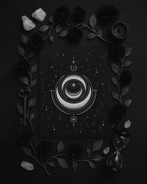 Third Eye Triple Moon Protection Totem Talisman Silver Foil Metallic Celestial Art Print, Luck Wall Decor, Black Minimal Decor - image 1