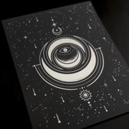 Third Eye Triple Moon Protection Totem Talisman Silver Foil Metallic Celestial Art Print, Luck Wall Decor, Black Minimal Decor - thumbnail 3