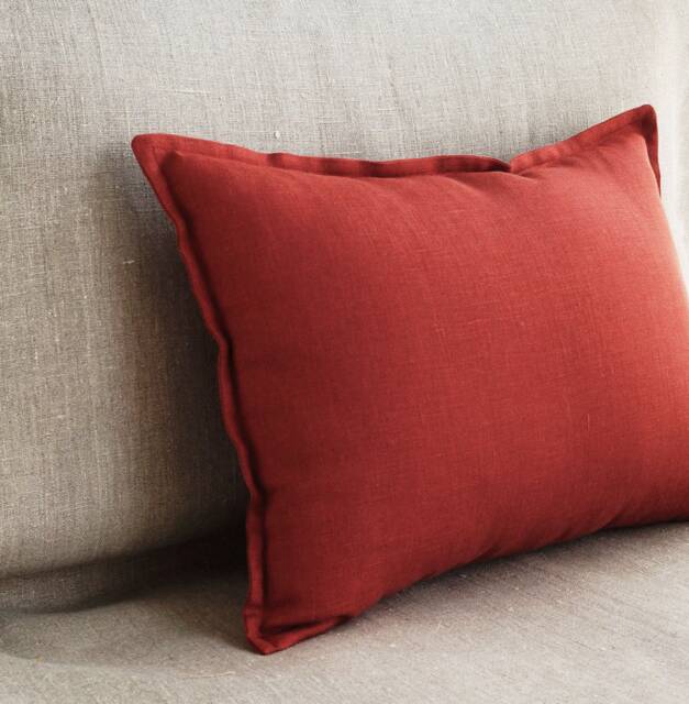 Burnt Orange Long Lumbar Pillow Cover, Linen Body Rusty Throw Shams For Outdoor Sofa Cushion 26x16 12x18 - image 1
