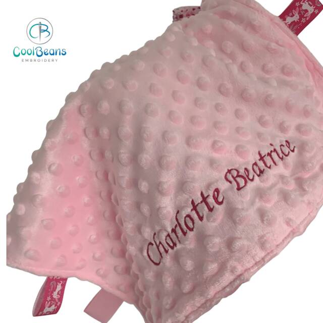 Personalised Baby Taggy Blanket - Embroidered Name 35cm X Comforter Blanket - image 1