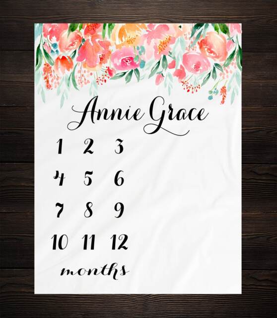 Milestone Baby Blanket Month Growth Tracker Minky Fleece Custom Personalized Shower Gift Watercolor Floral Girl Newborn - image 1