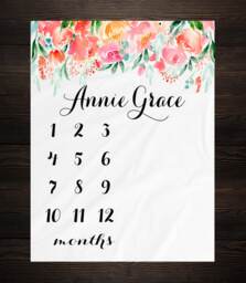 Milestone Baby Blanket Month Growth Tracker Minky Fleece Custom Personalized Shower Gift Watercolor Floral Girl Newborn - thumbnail 1