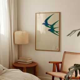 Teal Japanese Swallow Poster - Minimalist Bird Wall Art Woodblock Style Nature Print - thumbnail 3