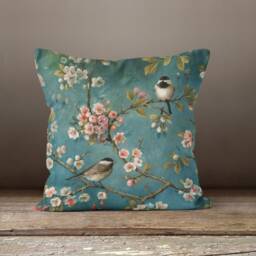 Floral Cushion Cover-Flower Pillow Case-Decorative Case-Green Leaf Cover-Gift For Her Cushion-Handmade Material - thumbnail 3
