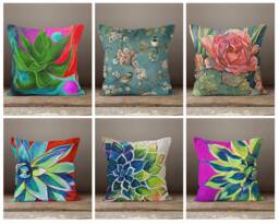 Floral Cushion Cover-Flower Pillow Case-Decorative Case-Green Leaf Cover-Gift For Her Cushion-Handmade Material - thumbnail 1