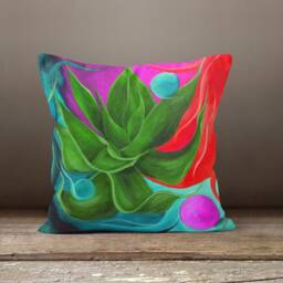 Floral Cushion Cover-Flower Pillow Case-Decorative Case-Green Leaf Cover-Gift For Her Cushion-Handmade Material - thumbnail 2