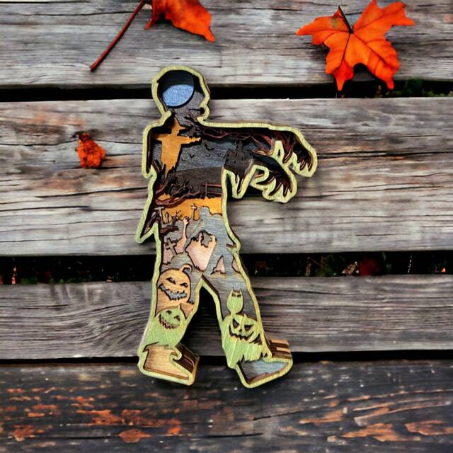Spooky Halloween 3D Zombie Scarecrow Wall Art - Unique Wood Decor For Haunted Home Display - image 1