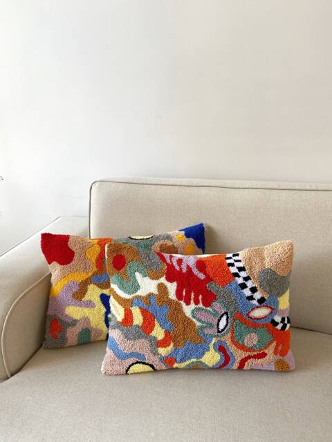 Hand Tufted Punch Needle Pillow Cover Decorative Embroidered Cushion Natural Cotton Yarn Fun Home Decor Rug Gift For Friend - image 1