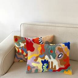 Hand Tufted Punch Needle Pillow Cover Decorative Embroidered Cushion Natural Cotton Yarn Fun Home Decor Rug Gift For Friend - thumbnail 2