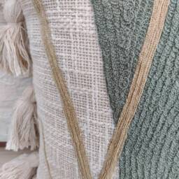 Light Green - Sage Green & Ivory Crewel Embroidered Textured Tassels Throw Pillow Cover - Boho Decorative Handmade Pom Cushion - thumbnail 2