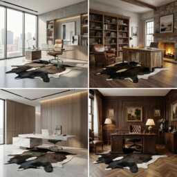 Dark Brown & White Cowhide Rug Rustic Hair-On Leather Area Rug - 41x44 Inches - thumbnail 3