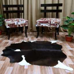 Dark Brown & White Cowhide Rug Rustic Hair-On Leather Area Rug - 41x44 Inches - thumbnail 4