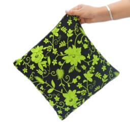 Embroidered Accent Pillow Cover - Throw Ring Cushion Decorative Handmade - Limegreen & Black 12 - thumbnail 4